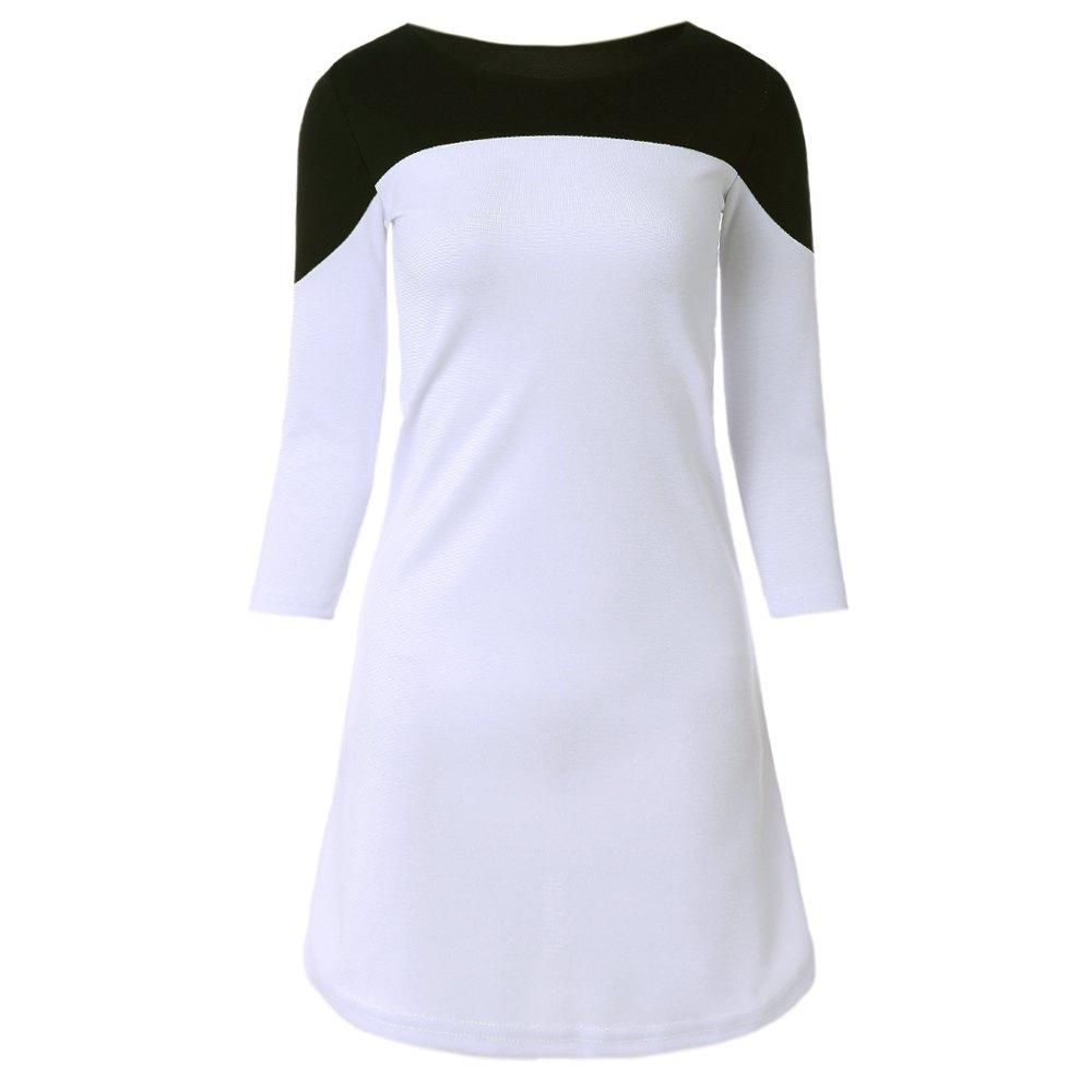 Three Quarter Sleeve Round Collar Color Block Women's Dress
