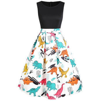 Dinosaur Print Sleeveless A Line Dress