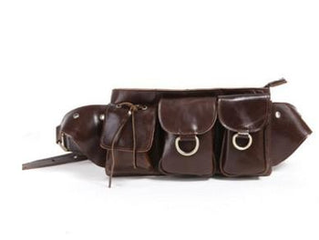 Nesitu High Quality Vintage Brown 100% Guarantee Real Genuine Leather Waist Bag Women Men Cowhide #M3014