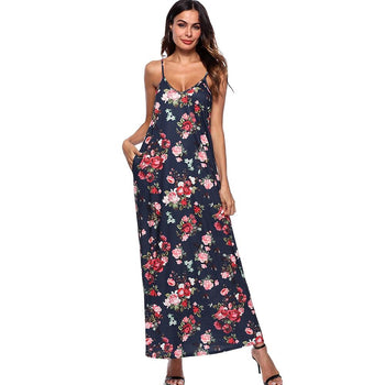 V Neck Spaghetti Straps Floral Print Women Dress