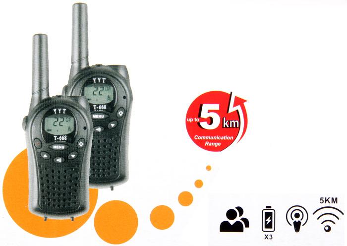 T-668 Professional 8-Channel LCD Screen Walkie Talkie 5km Range Twintalker PMR Autoscan with Belt Clip, Call Alert, Flashlight