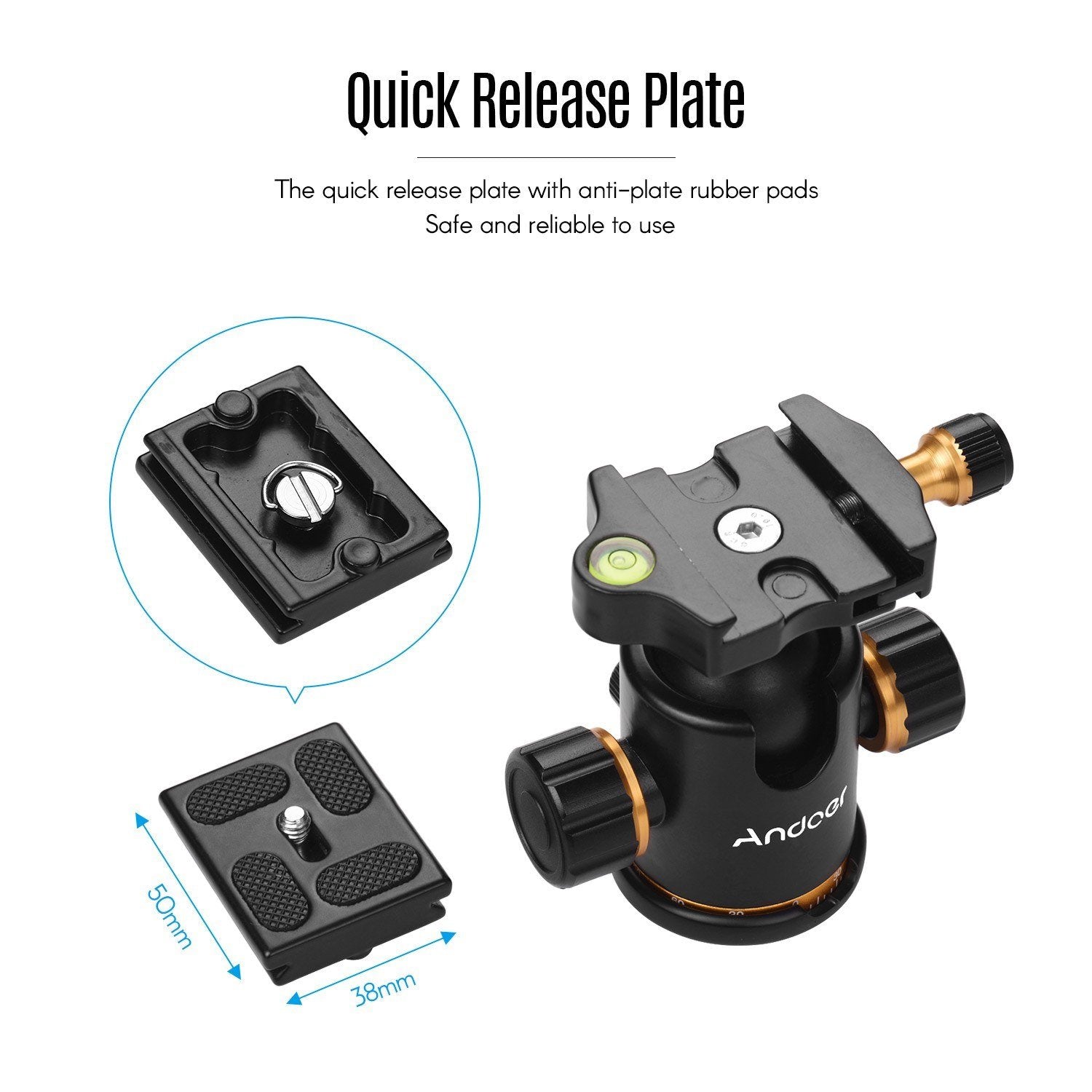 Andoer Aluminium Alloy Panoramic Tripod Ball Head Ballhead Mount Adapter 360° Rotating with Quick Release Plate 3kg/6.6lbs Load Capacity