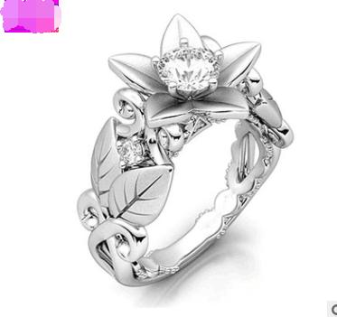 AliExpress wish hot sale explosions Europe and the United States wind flower ring copper plated platinum zircon ladies jewelry wholesale