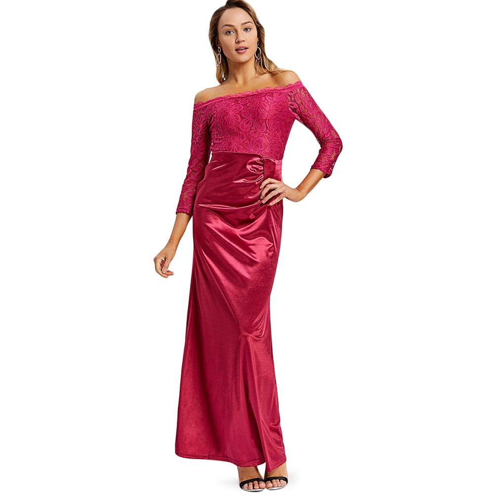 Off The Shoulder Draped Maxi Evening Dress