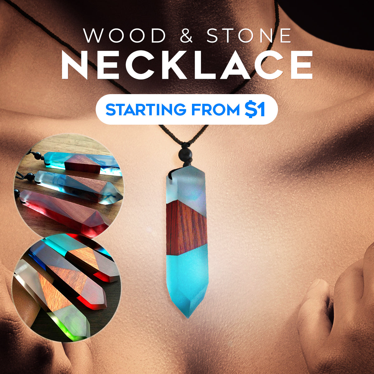 Color Jewelry Fashion Colored Resin Wood Pendant Rope Chain Necklace