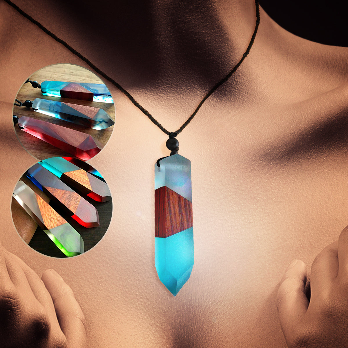 Color Jewelry Fashion Colored Resin Wood Pendant Rope Chain Necklace