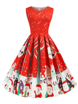 Santa Claus Snowflake Reindeer Christmas A Line Dress