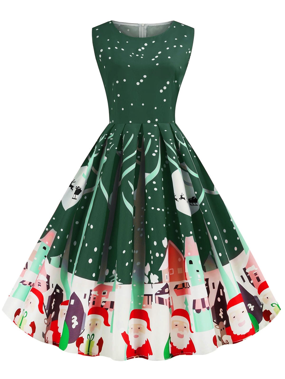 Santa Claus Snowflake Reindeer Christmas A Line Dress