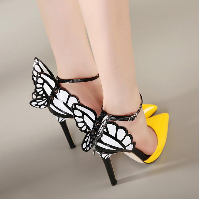 Pointed word buckle dream butterfly stiletto super high heel new elegant sandals