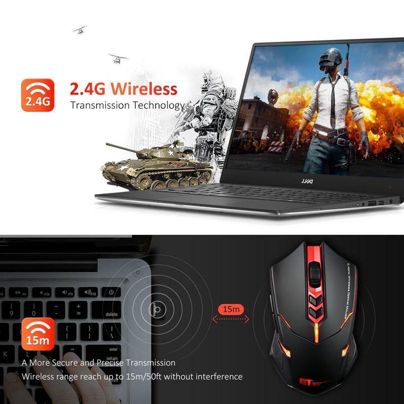 VicTsing Wireless Gaming Mouse 2400 DPI Ergonomic Grips 7 Buttons Breathing Backlit Unique Silent Click Wireless Mouse Gaming