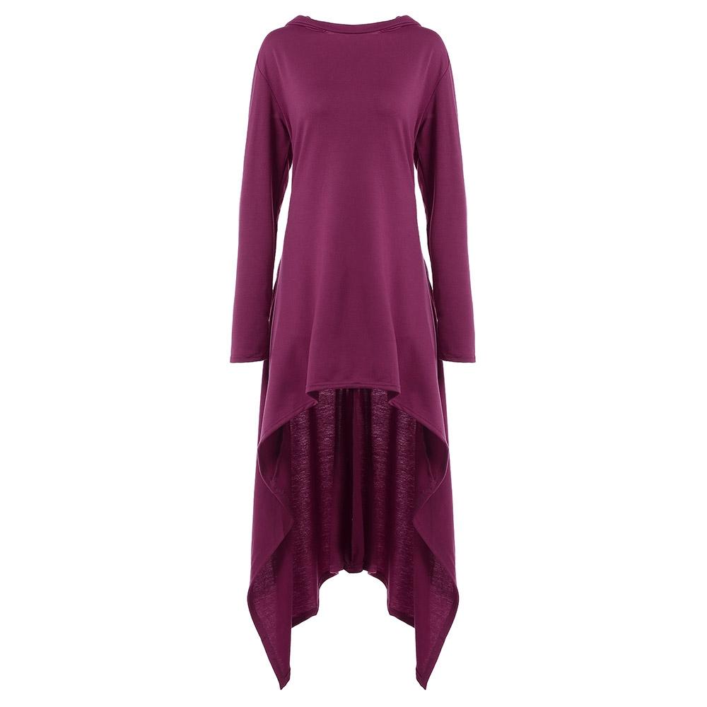 High Low Hooded Dress with Long Sleeves