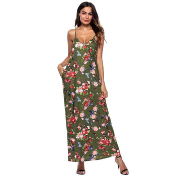 V Neck Spaghetti Straps Floral Print Women Dress