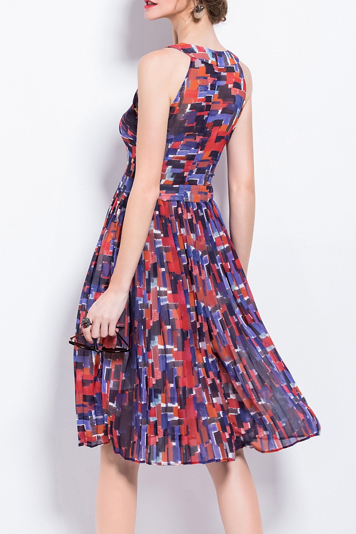 Sleeveless A Line Printed Dress