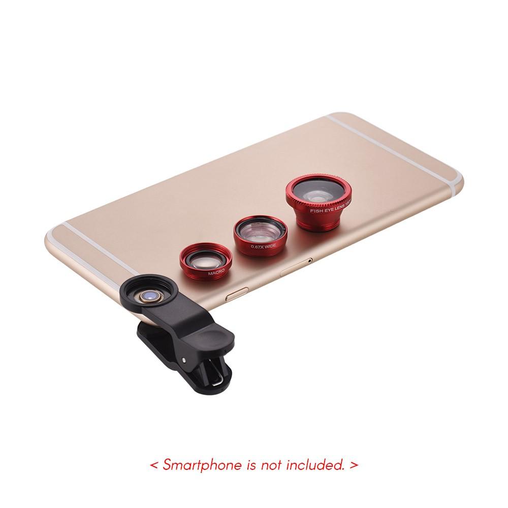 Universal Clip Lens Kit 180° Mobile Phone Fisheye Lens 0.67× Wide Angle Lens Macro Lens 3 in 1 with Clip for iPhone Samsung Huawei Smartphone Lens Mobile Photography Accessories