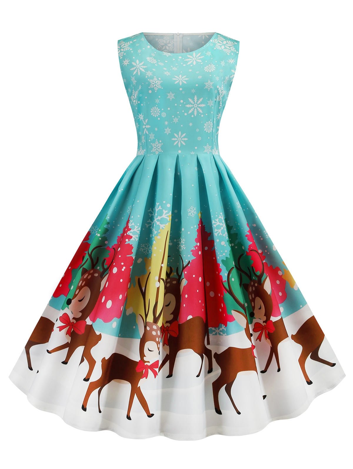 Santa Claus Snowflake Reindeer Christmas A Line Dress