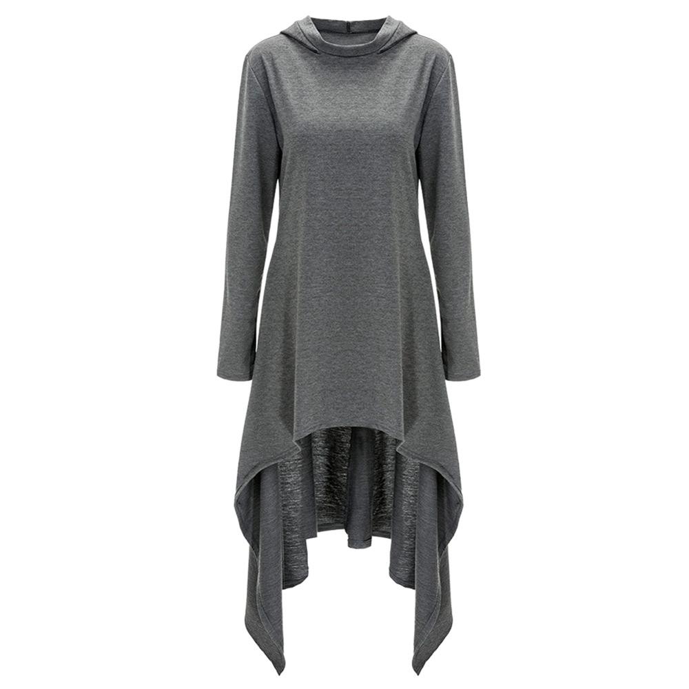 High Low Hooded Dress with Long Sleeves