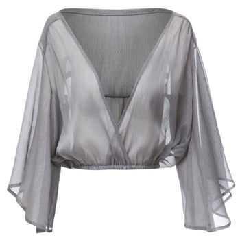 Sexy Pluning Neck Flare Sleeve Pure Color Chiffon Women's Blouse