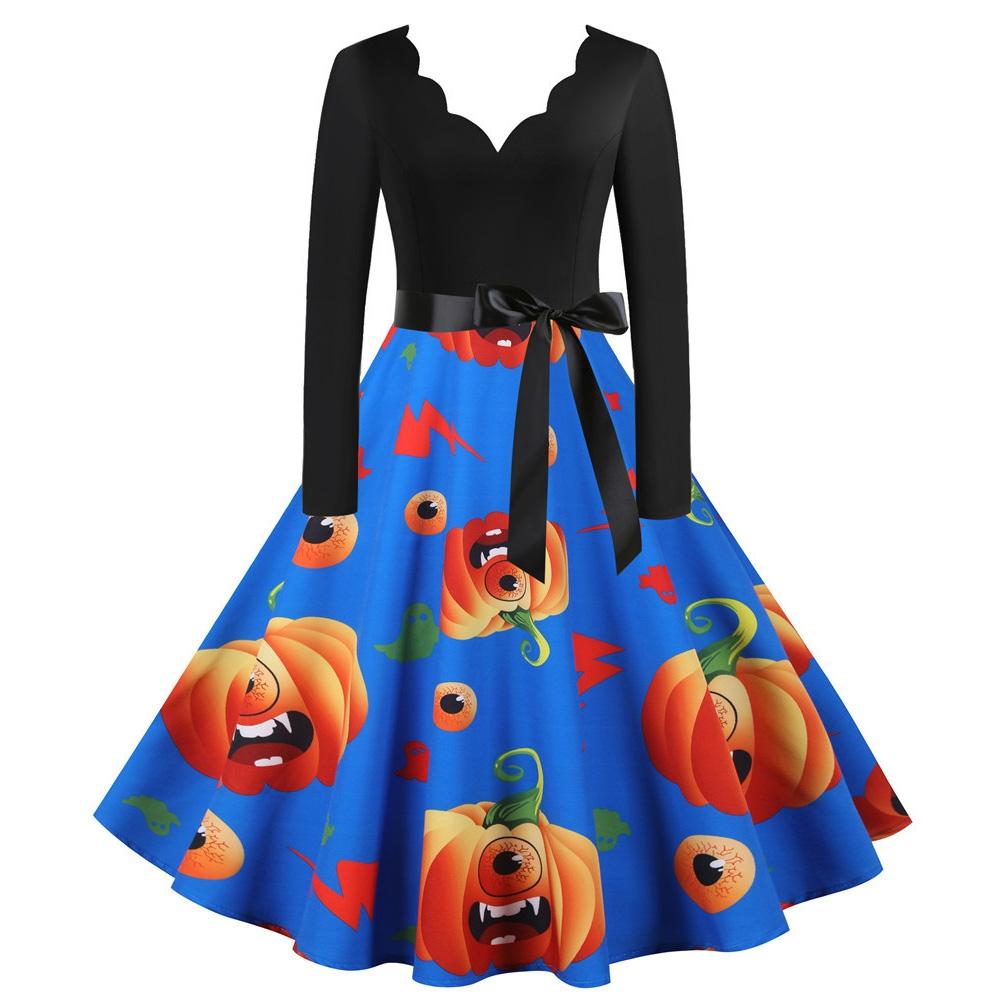 Women Halloween Dress Long Sleeves Vintage A-line Design with Belt