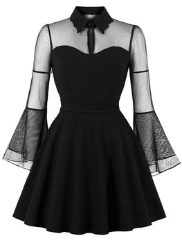 Sheer Mesh Insert Fit and Flare Dress