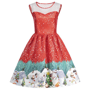 Christmas Print Sleeveless Vintage Dress