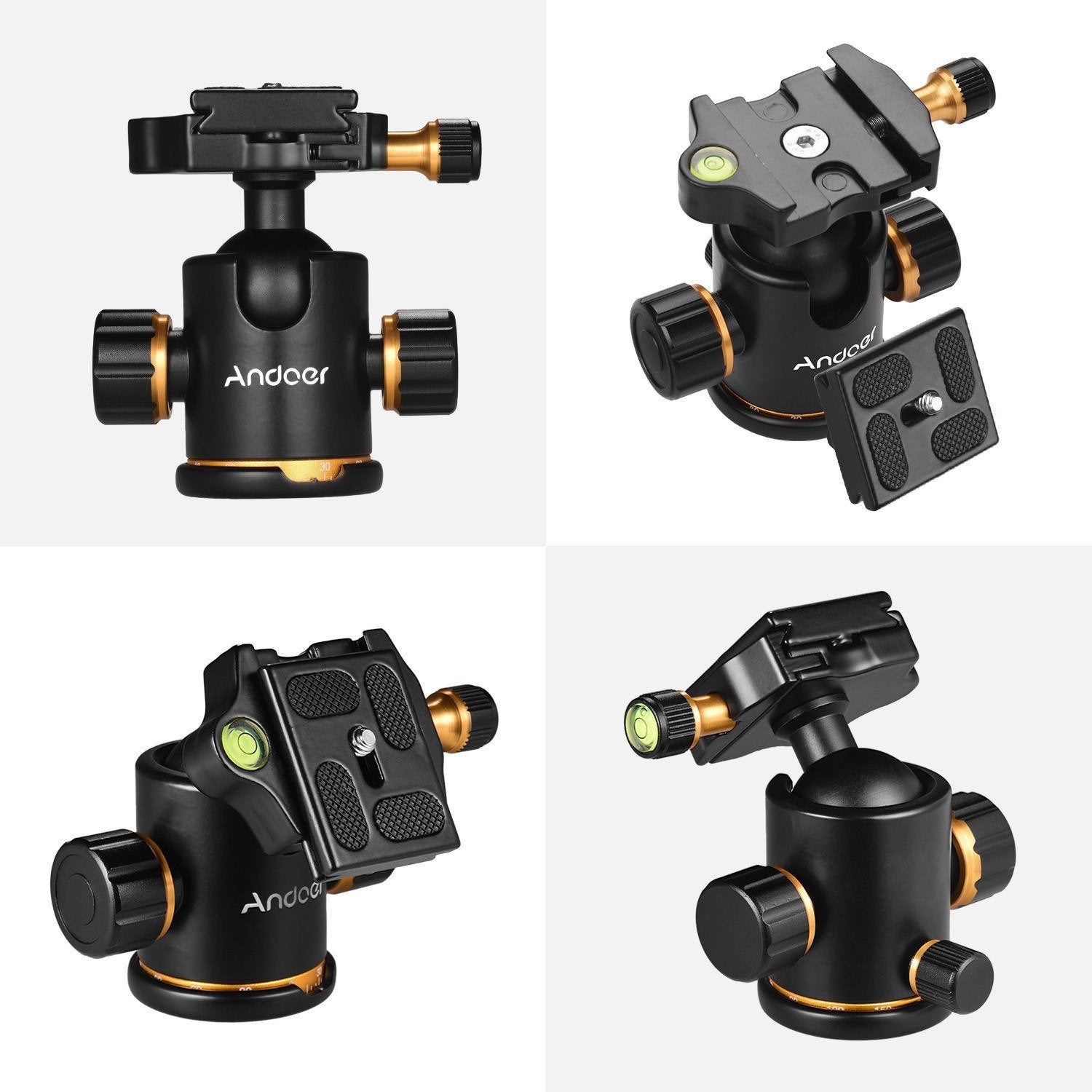 Andoer Aluminium Alloy Panoramic Tripod Ball Head Ballhead Mount Adapter 360° Rotating with Quick Release Plate 3kg/6.6lbs Load Capacity