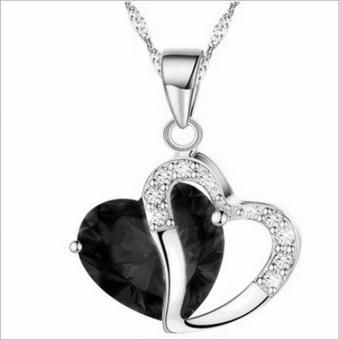 Fashion Women Heart Crystal Rhinestone Silver Chain Pendant Necklace Jewelry