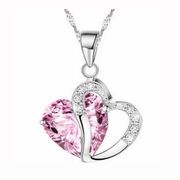 Fashion Women Heart Crystal Rhinestone Silver Chain Pendant Necklace Jewelry