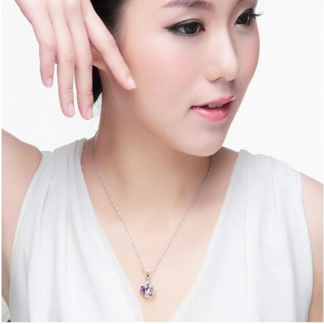 Fashion Women Heart Crystal Rhinestone Silver Chain Pendant Necklace Jewelry