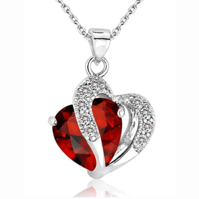 Fashion Women Heart Crystal Rhinestone Silver Chain Pendant Necklace Jewelry