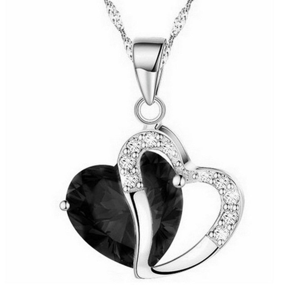 Fashion Women Heart Crystal Rhinestone Silver Chain Pendant Necklace Jewelry A