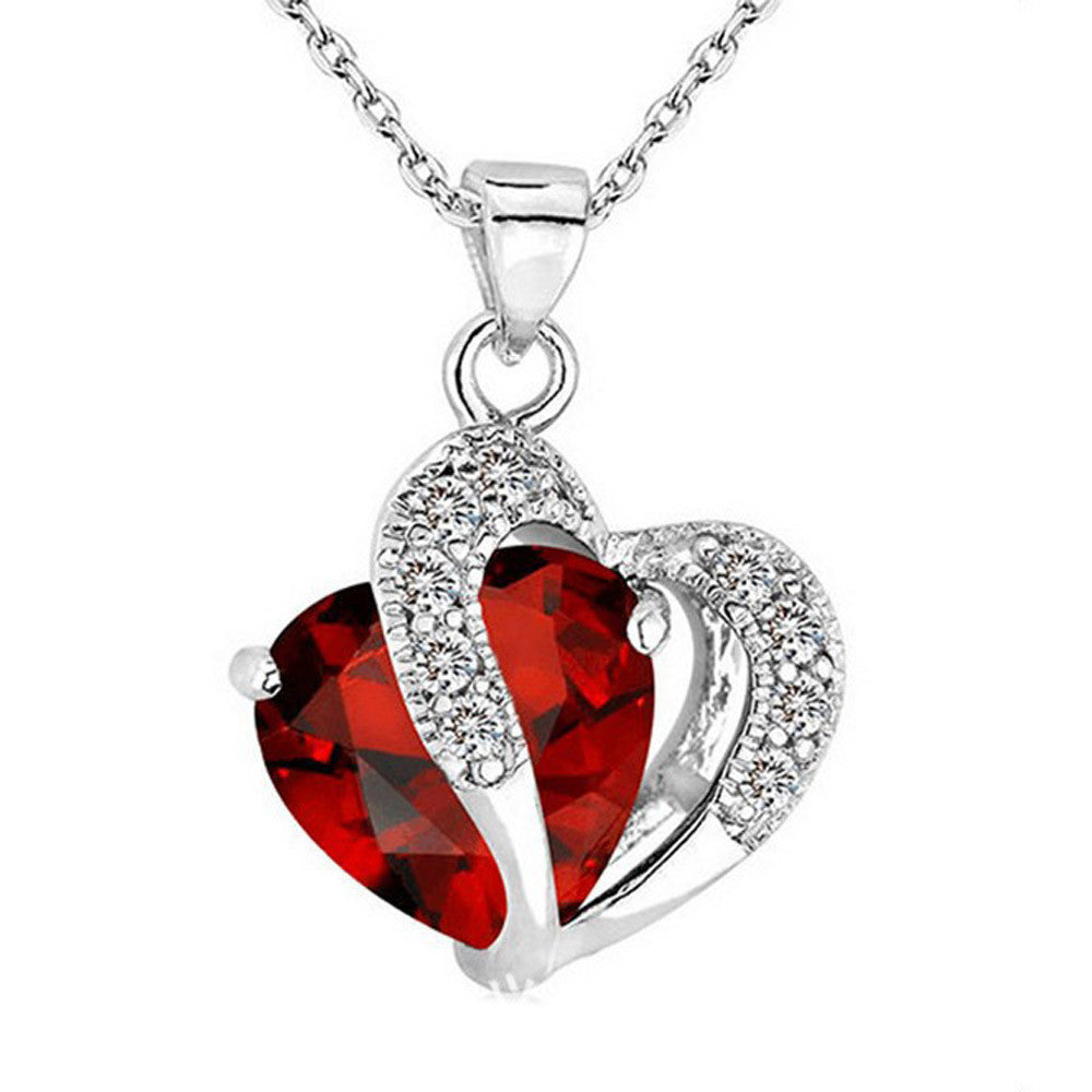 Fashion Women Heart Crystal Rhinestone Silver Chain Pendant Necklace Jewelry A