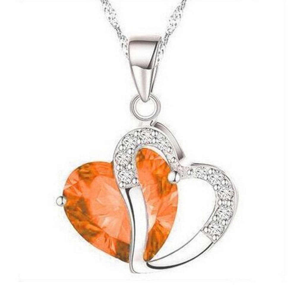 Fashion Women Heart Crystal Rhinestone Silver Chain Pendant Necklace Jewelry A