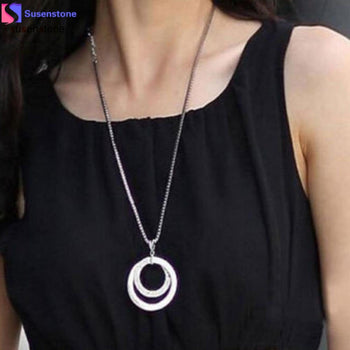 SUSENSTONE Long Chain Women Fashion Crystal Rhinestone Silver Plated Pendant Necklace Gift