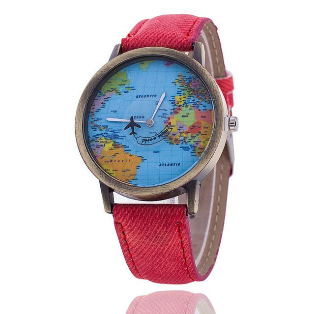 Men Women Watch World Map Design Analog Quartz Watch