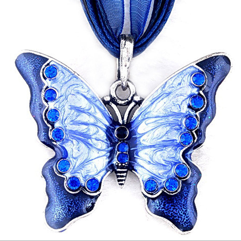 Women Fashion Jewelry Butterfly Crystal Pendant Necklace Chain