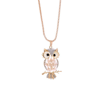 Fashion Women Colorful owl Crystal    Rhinestone Cute Pendant Sweater Necklace