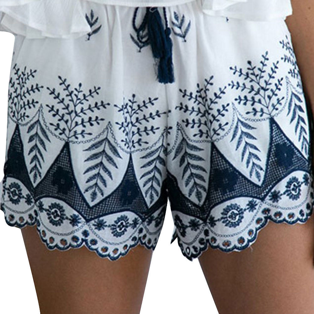 Women Summer Lace Embroidery Bohemian Casual Shorts Pants