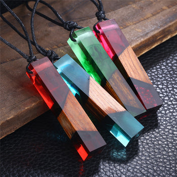 Color Jewelry Fashion Colored Resin Wood Pendant Rope Chain Necklace