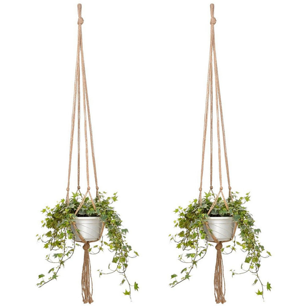 2PCS 47 Inches Plant Flower Hanger Macrame Jute for Indoor Outdoor Ceiling Deck Balcony Round and Square Pots