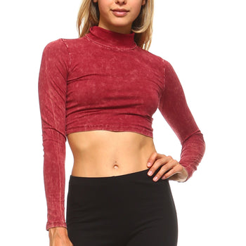 Women's Crop Turtle Neck Long Sleeve Top